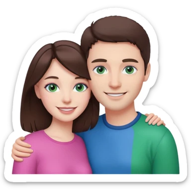 pink polaroid photo of a couple thats white with brunette hair blue and green eyes sticker