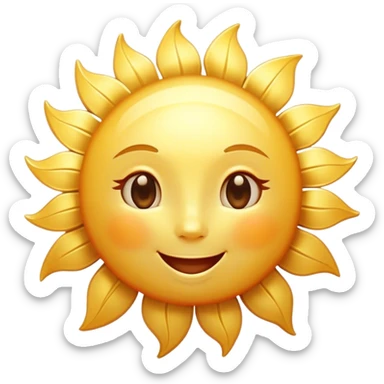 Cinematic tiny happy sun, golden and round, chubby with a warm smile, gentle rays beaming softly, radiating warmth and happiness, irresistibly cute. sticker