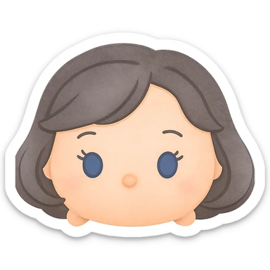 Remove the white border, keep plush tsum tsum style with blue eyes, grey 1940s bob hair, no body, no mouth, and no background. Preserve the plush tsum tsum look and isolate the subject with transparent background. sticker
