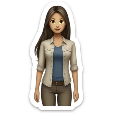Elena Gilbert with long hair and a ribbed button-down t-shirt sticker