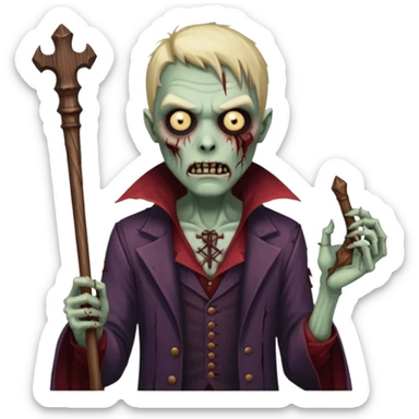 A zombie mixed with a vampire holding a wand sticker