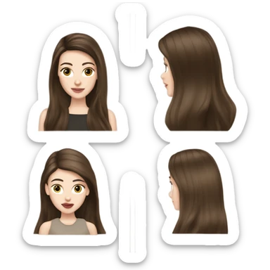 Brunette long hair blowout girl, pale skin, Chanel birkin Dior sticker