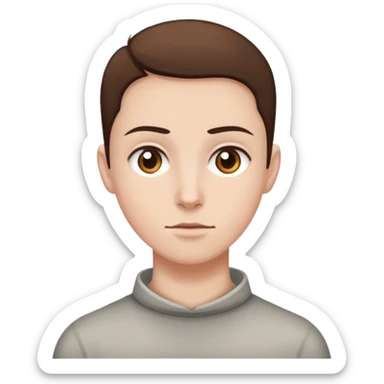 white skin, brown eyes, buzzed brown hair, neutral expressio sticker