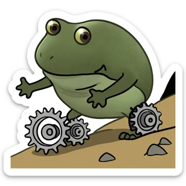 bufo hiking uphill with gears sticker