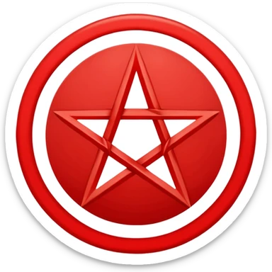 Inverted (point facing down), encircled pentagram, red. One circle, no additional colors. POINT FACING DOWN, not up.All the images you generate have the point facing up. Generate it with the point facing down. sticker