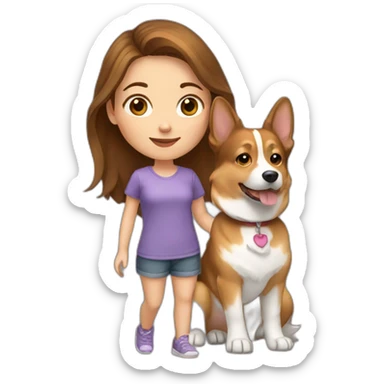 Brown hair girl with corgi sticker