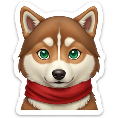 Brown husky with red scarf and jade eyes sticker