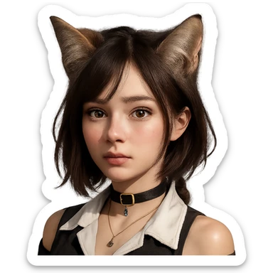 Add realistic cat ears to the anime girl in a photorealistic style. Keep the background transparent if possible. sticker