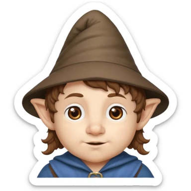 Gnomo con capelli ricci corti marroni, occhi marroni e cappello a punta sticker