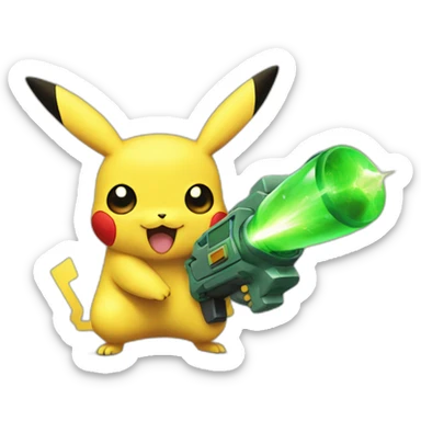 pikachu holding green raygun sticker
