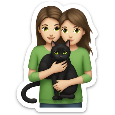 Brown hair and brown eyes girl cuddling green eyes black cat sticker