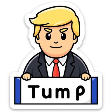 Sign that says hi with a picture of a guys head that looks like trump sticker