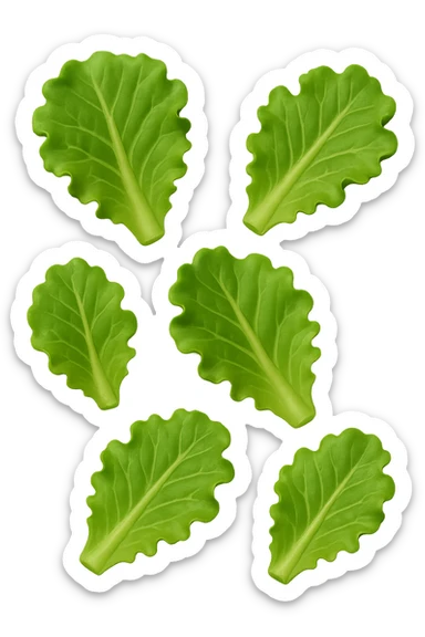 EMOJI STILE IPHONE DI FOGLIE DI INSALATA 3D CHE FLUTTUANO IN ARIA, IPERREALISTICO 4K sticker