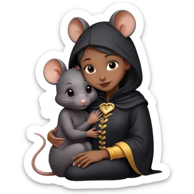 a black rat in a costume cuddling a young girlBlack Rat  sticker