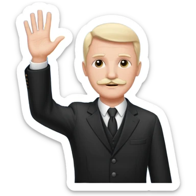 Adolf h , wearing suit and mustache short like charlie chaplin. Raising his hand to sun sticker