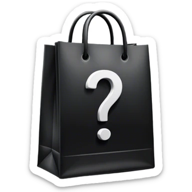 black goodiebag with questions mark in it sticker