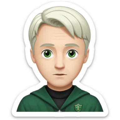 37-year-old Draco Malfoy, confident expression, silver hair, Slytherin colors sticker