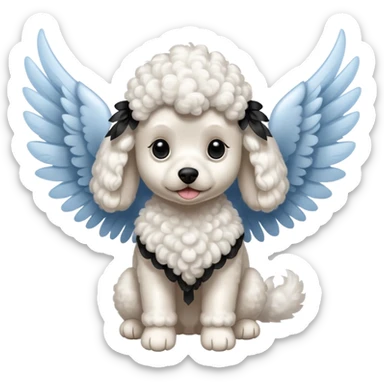 Perro french poodle mini blanco con Alas sticker
