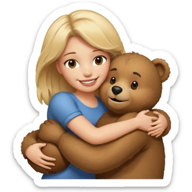 Blond Woman loving a big  bear sticker