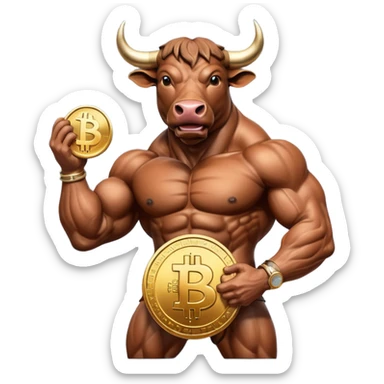 bull holding a bitcoin coin sticker