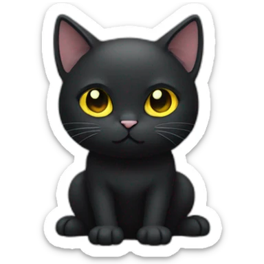 black cat white chest fat short legs yellow eyes one fang  sticker
