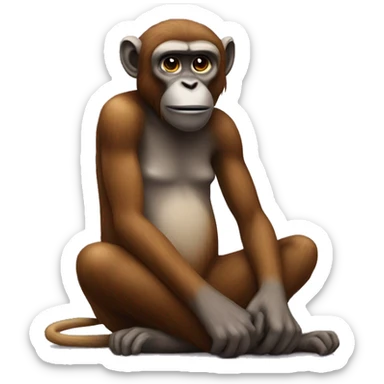 A chat sitting on hed of a monkey sticker