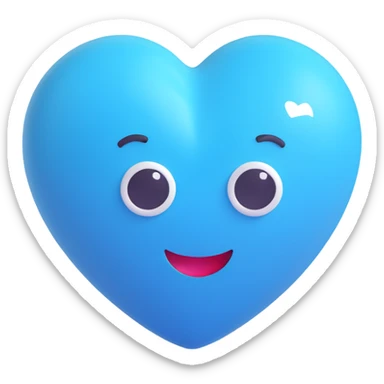 3D heart, blue color, Microsoft 3D emoji style sticker