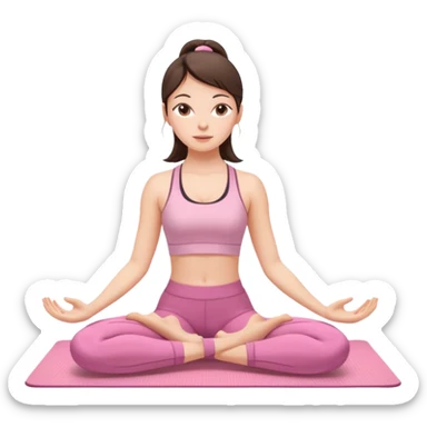 white brunette girl in light pink workout clothes stretching yoga mat sticker