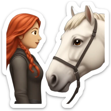 woman with red long hair and a horse next to her sticker