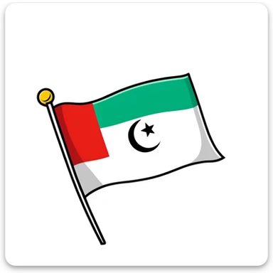 Iraqi Turkmen flag - a sky blue rectangular flag with a white crescent moon and star in the center. There is one straight white horizontal line across the top of the moon and another straight white horizontal line below the moon. sticker