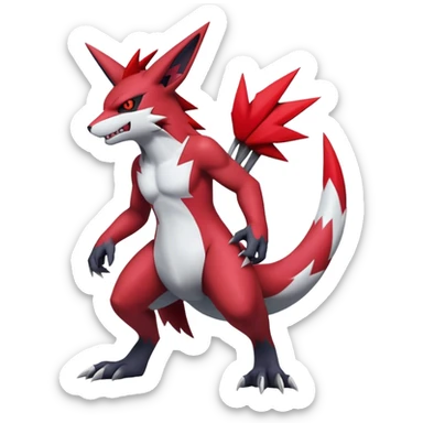 Edgy Cool Beautiful Zangoose-Guilmon-Zoroark, full body sticker