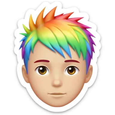 Boy with rainbow streaks — short spiky hair glowing under light. sticker