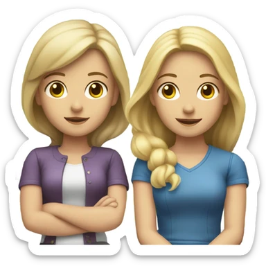 Two girls sitting on a bench one blonde one brunette both white  sticker