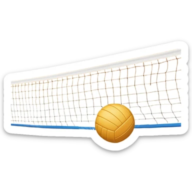 A close-up volleyball net with a ball hovering above it, set against the backdrop of a sandy volleyball court. The scene highlights the tension of an impending play, with the court lines clearly visible and a bright, sunny atmosphere surrounding the action. sticker