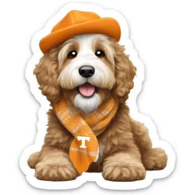 Bernedoodle with University of tennessee hat and scarf sticker
