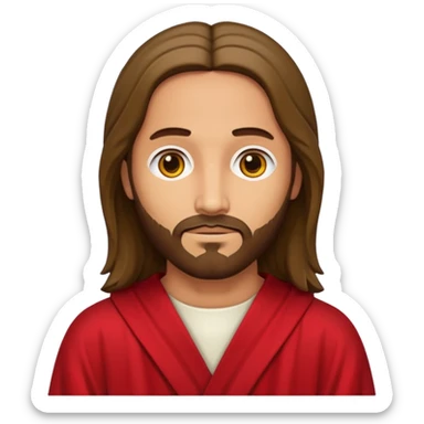 Jesus like the red robe Jesus painting but stylized like an emoji sticker