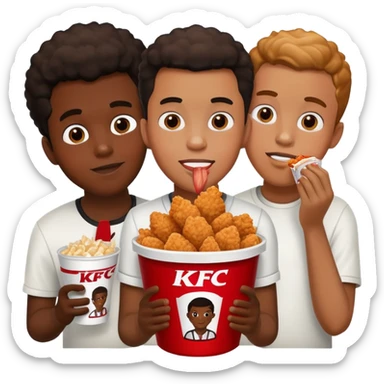 Three black young men eating from one KFC bucket sticker