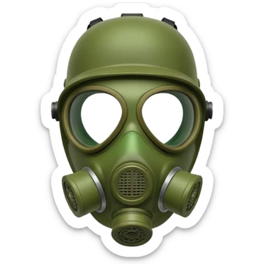 green gas mask, one filter sticker