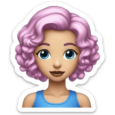 Fille cheveux bleumarrine et rose avec des paillettes dans les yeux sticker