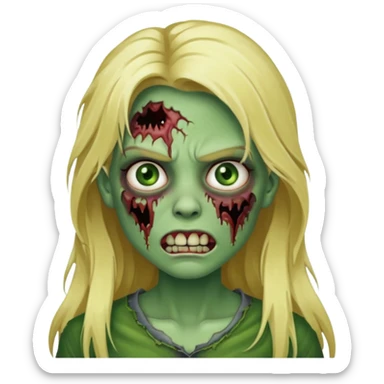 girl zombie with blonde long hair with teeth green skin and serious face sticker