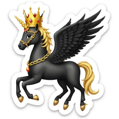 A fire black pegasus with golden chain in neck and crown in head sticker