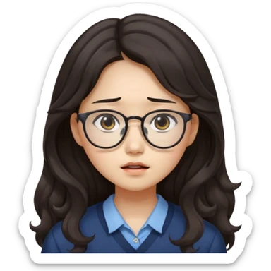  Korean female college student with a worried face , long wavy hair  sticker