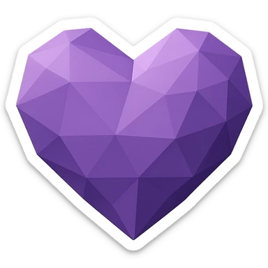 purple heart, low-poly geometric, no text sticker