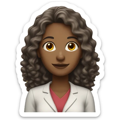 female teacher with long curly hair, fair skin, brown eyes, oval face sticker
