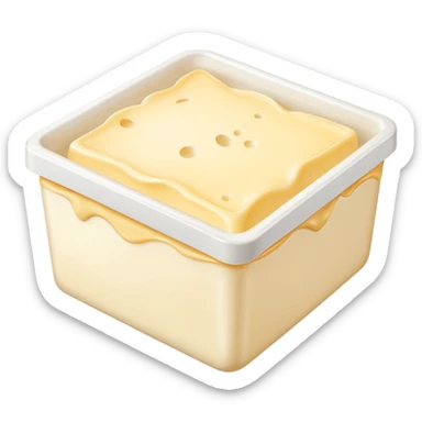 melted white cheese in a white rectangle box, inspired by Président and Hochland cheese packaging sticker