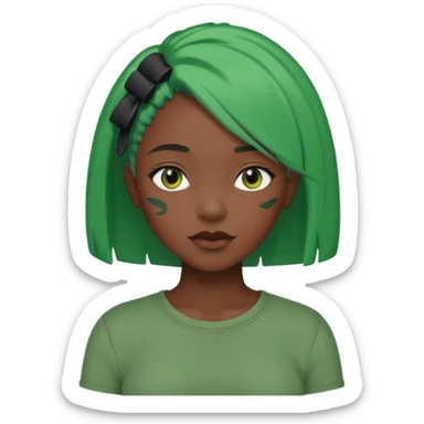 black girl with green color hairclip sticker