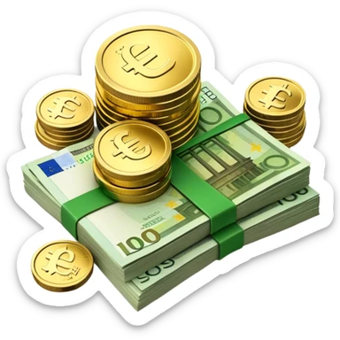 side view of a pile of euro coins and euro bank notes sticker