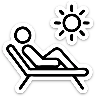 minimal icon of a person tanning under the sun, simple lines, no extra details, basic outline sticker