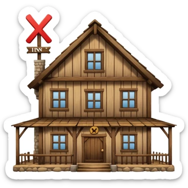 an inn with a big X on it sticker