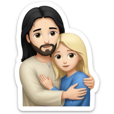 Jesus Christ with black hair hug blonde girl  sticker